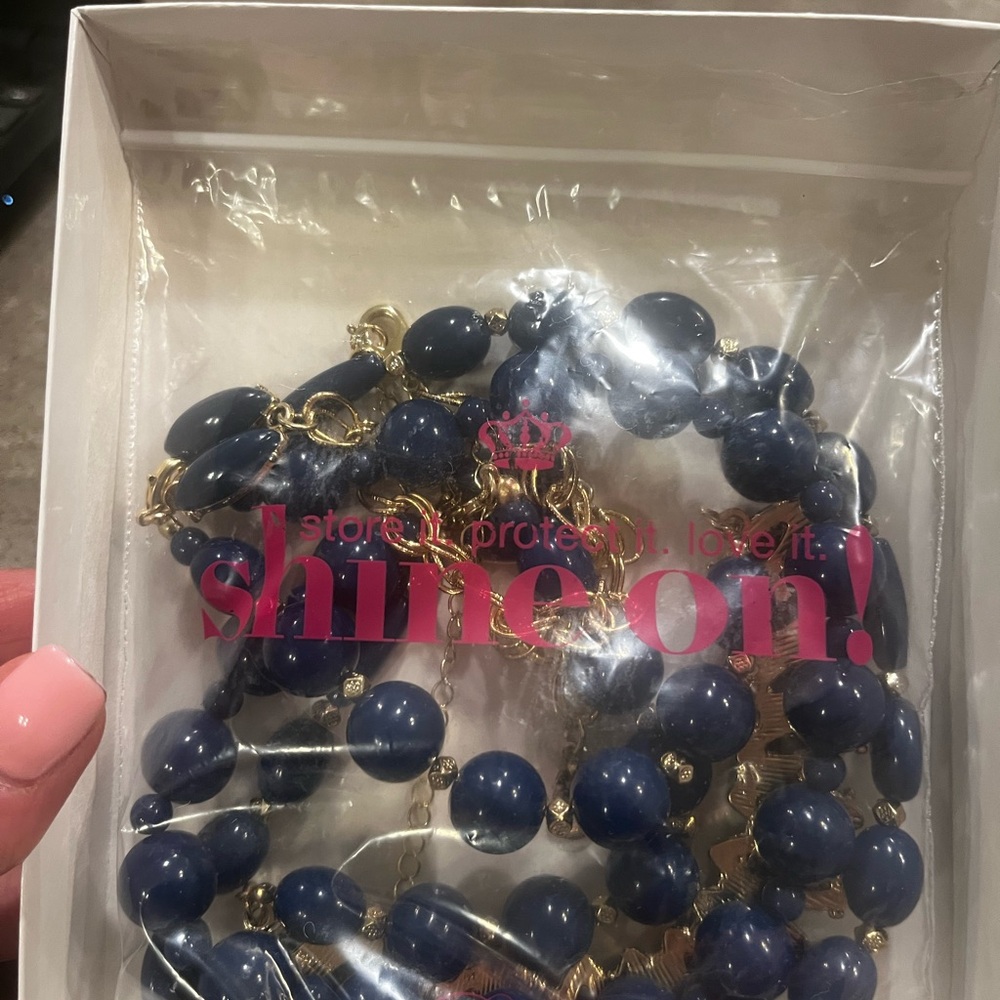 Premier Designs NWT In the Navy Beaded Necklace with Gold Accents - Picture 4 of 15